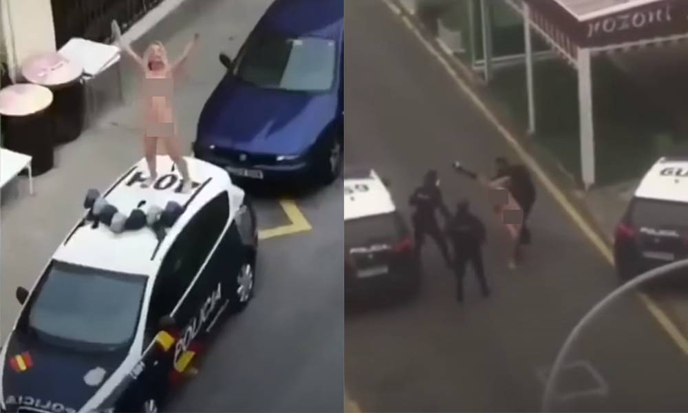 【新冠肺炎】西班牙裸女違反隔離令外出   脫光衣服當眾爬警車抗議被捕   惹來民眾嘩然！｜時事新聞台
