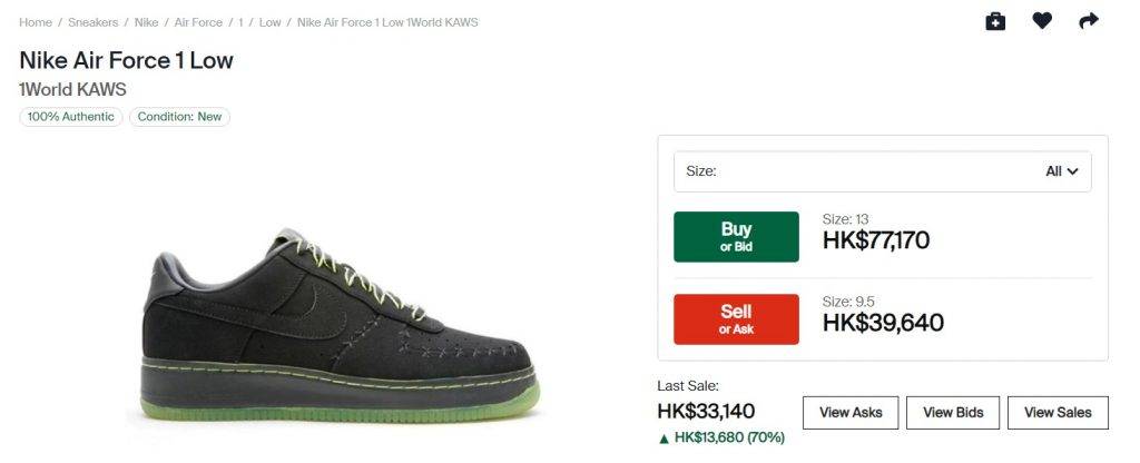 KAWS過往跟Nike聯乘的波鞋，如今已被炒上天價。