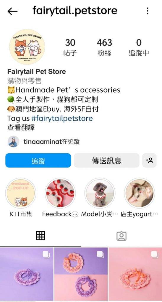 微辣Tina Tina經營嘅寵物飾物網店聲稱全人手製作。