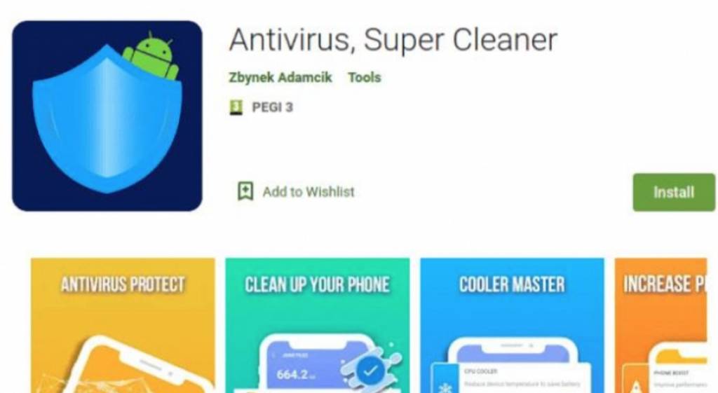 Google Play 含有木馬病毒的假防毒軟件。