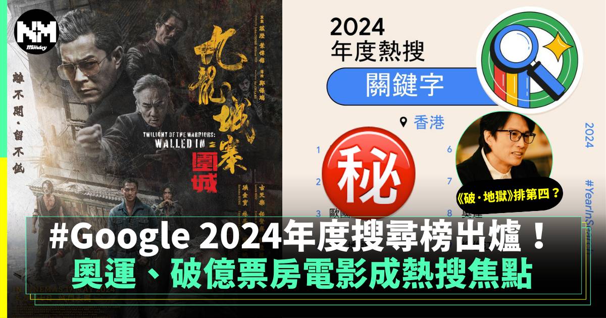 Google香港2024年度搜尋榜出爐！奧運、破億票房電影成熱搜焦點