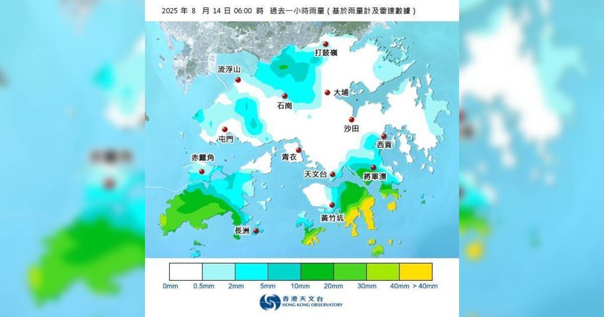 紅雨警告於清晨6時35分生效！各區降雨量更新