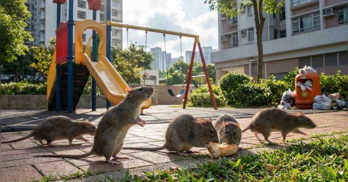 天水圍天秀路公園淪陷！｜直擊數十隻老鼠聯群結隊開餐 居民嚇破膽：老鼠多到入屋？