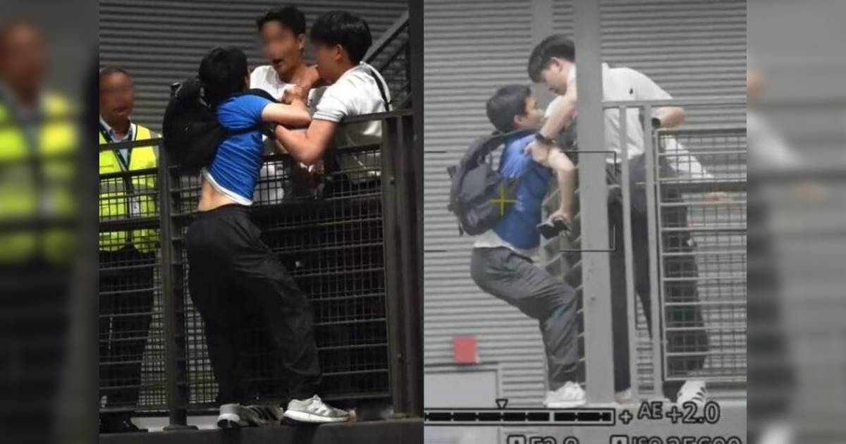 機場男攀欄追女團險墮樓｜便衣警施救遭撞頭吐口水