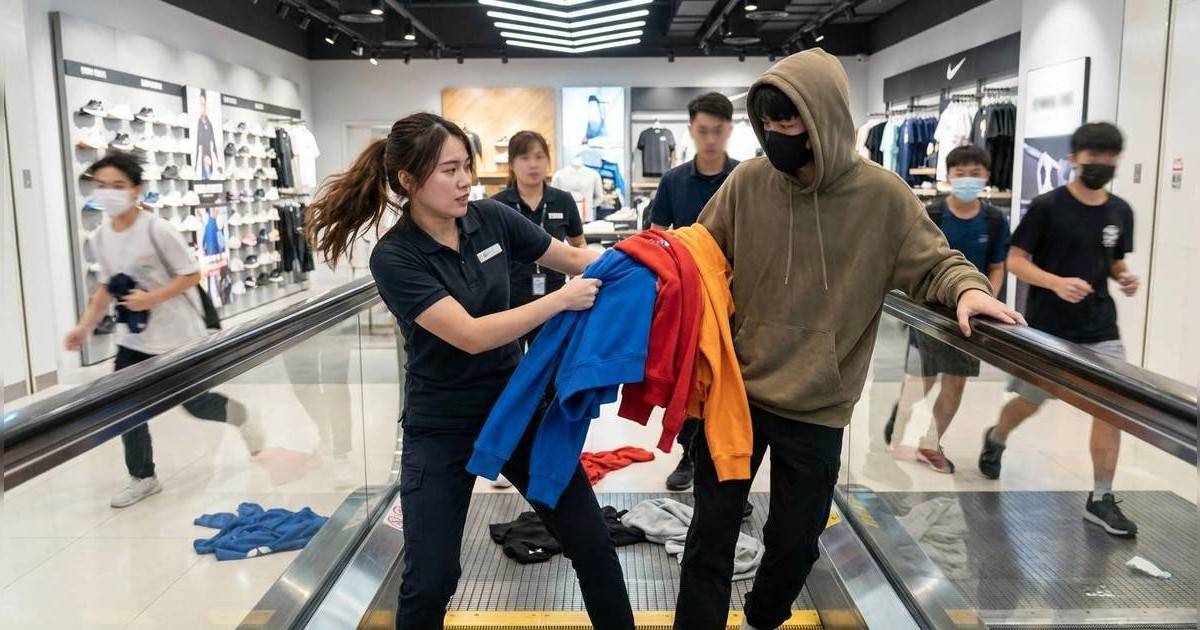 JD Sports女店員肉搏9名青年｜電梯上演激烈搶衫戰！驚險畫面曝光網民激讚：簡直係女英雄