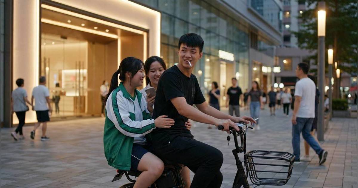 元朗少年揸電動單車「一拖二」！縮骨抱膝食住煙高速飛馳｜網民怒轟：唔好連累人！