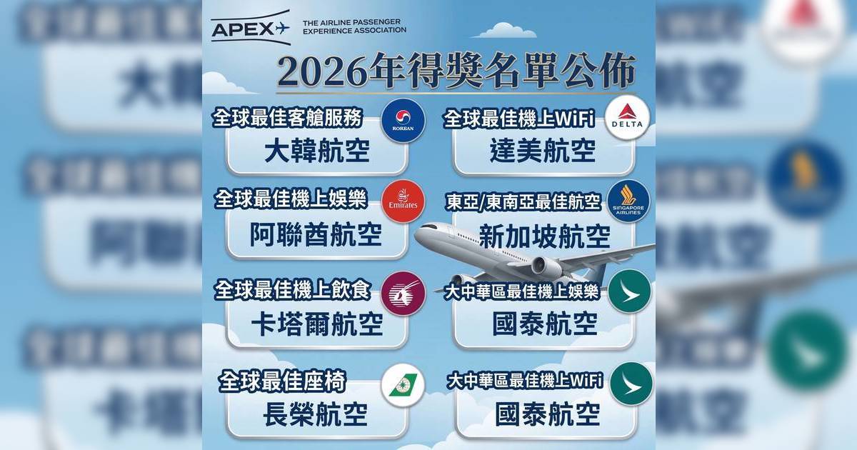 APEX全球航空體驗大獎出爐｜國泰航空勇奪2大獎項 網民讚解悶首選