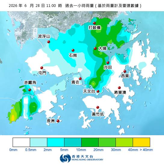 黃雨警告於上午11時10分生效！附天文台各區雨量分佈圖